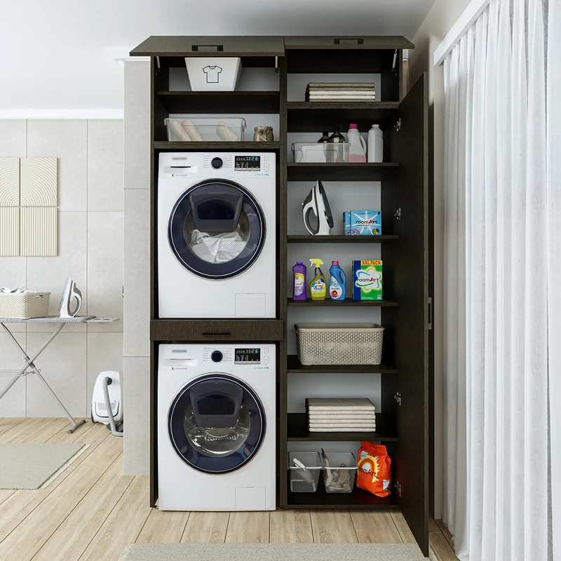 Roomart Waschmaschinenschrank 127 cm, für 2 Geräte mit Hochschrank, in 3 Farben