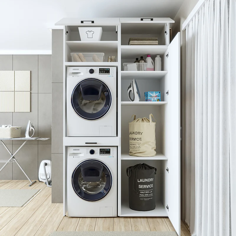 Roomart Waschmaschinenschrank 127 cm, für 2 Geräte mit Hochschrank, in 3 Farben