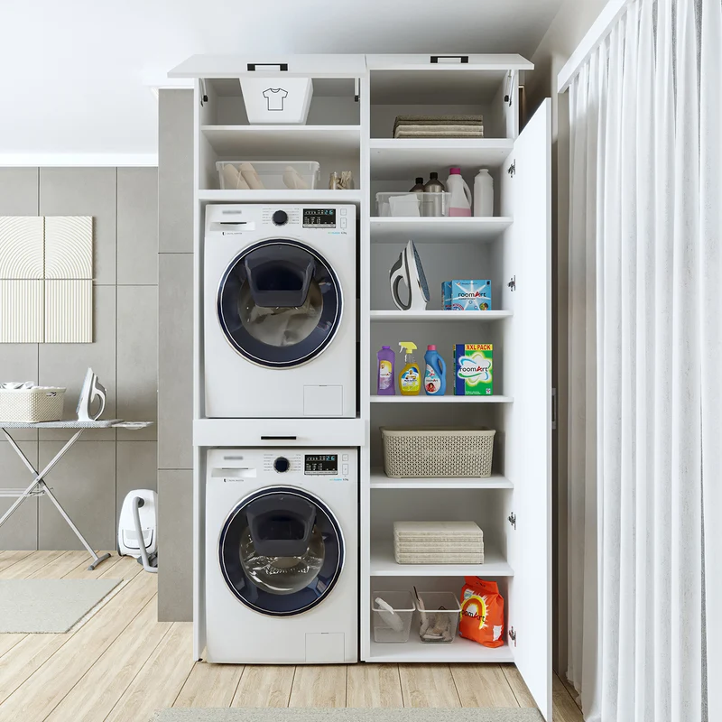 Roomart Waschmaschinenschrank 127 cm, für 2 Geräte mit Hochschrank, in 3 Farben