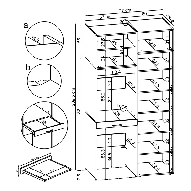 Roomart Waschmaschinenschrank 127 cm, für 2 Geräte mit Hochschrank, in 3 Farben