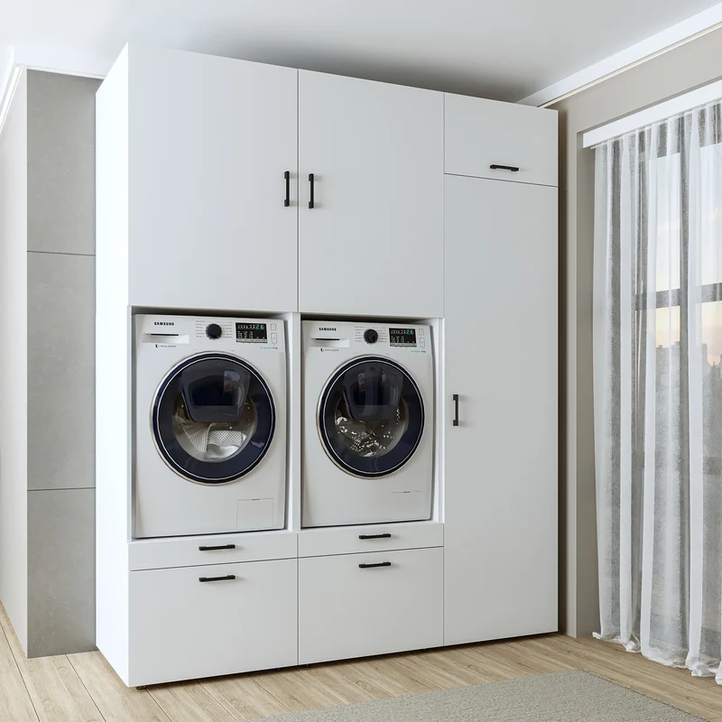 Roomart Waschmaschinenschrank SERIE 2, Doppelschrank mit Ausziehbrettern und Hochschrank, in 3 Farben