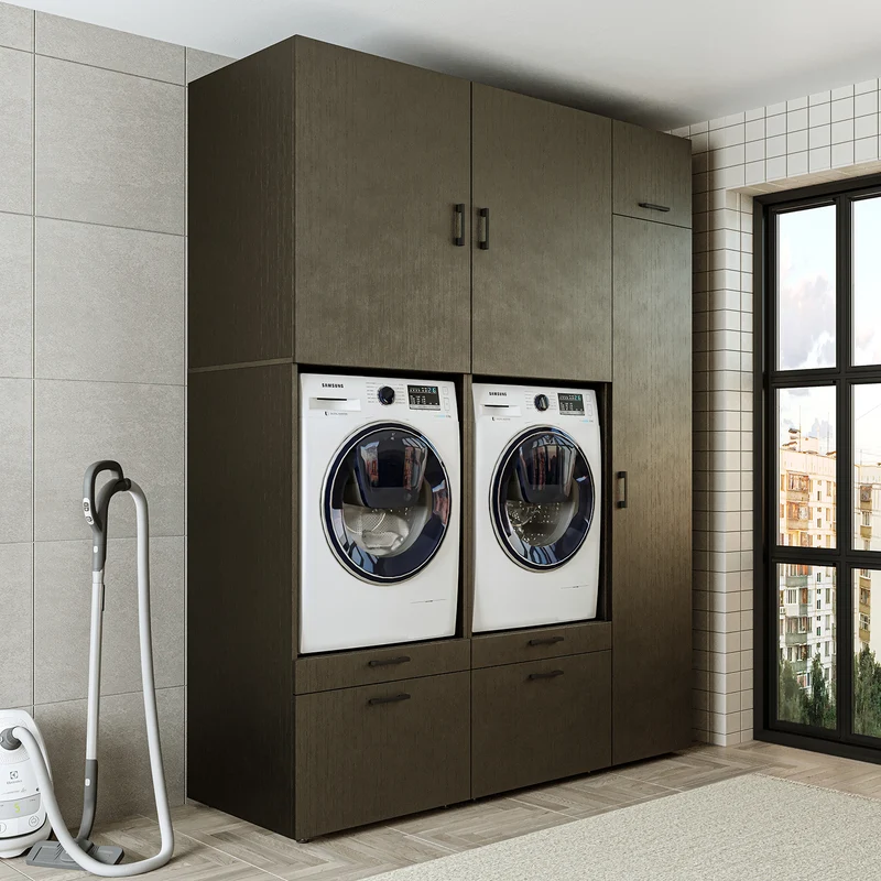 Roomart Waschmaschinenschrank SERIE 2, Doppelschrank mit Ausziehbrettern und Hochschrank, in 3 Farben