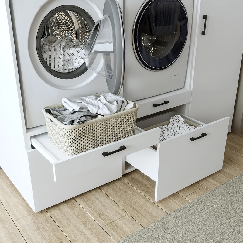 Roomart Waschmaschinenschrank SERIE 2, Doppelschrank mit Ausziehbrettern und Hochschrank, in 3 Farben
