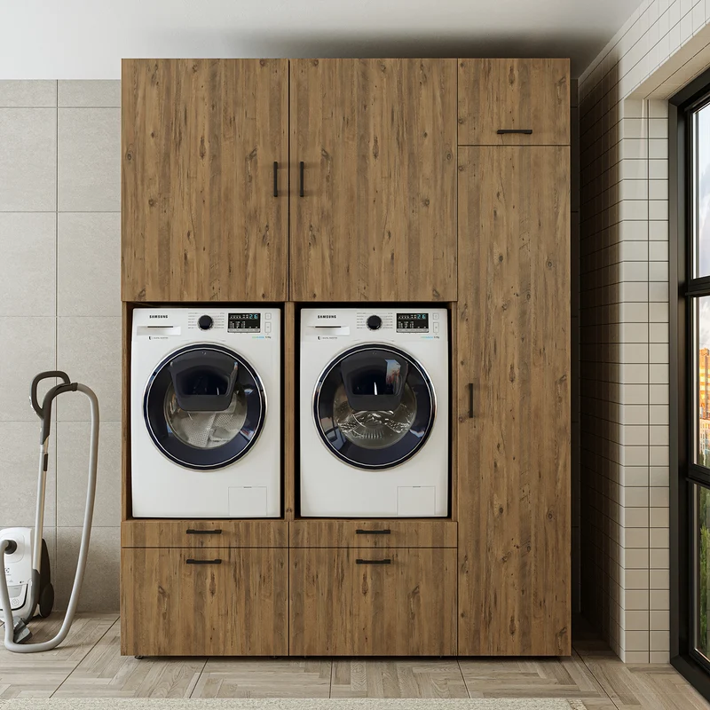 Roomart Waschmaschinenschrank SERIE 2, Doppelschrank mit Ausziehbrettern und Hochschrank, in 3 Farben