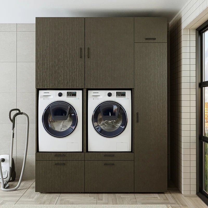 Roomart Waschmaschinenschrank SERIE 2, Doppelschrank mit Ausziehbrettern und Hochschrank, in 3 Farben