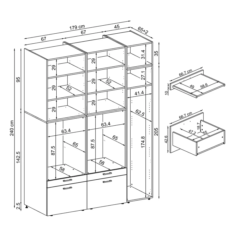 Roomart Waschmaschinenschrank SERIE 2, Doppelschrank mit Ausziehbrettern und Hochschrank, in 3 Farben