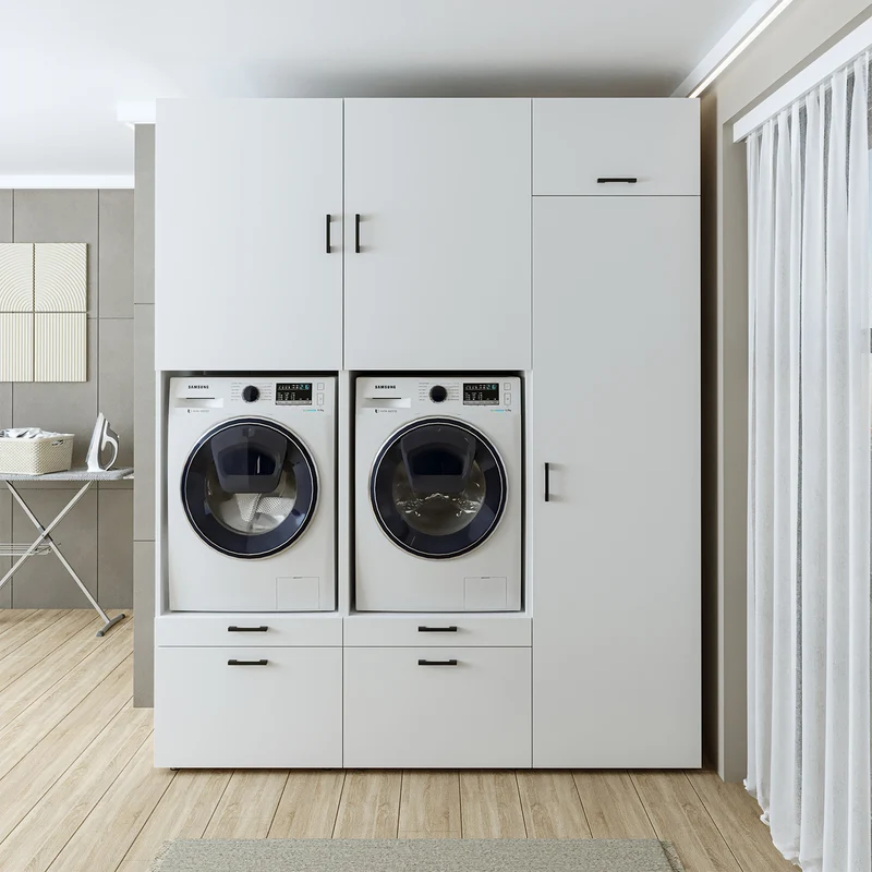 Roomart Waschmaschinenschrank SERIE 2, Doppelschrank mit Ausziehbrettern und Hochschrank, in 3 Farben