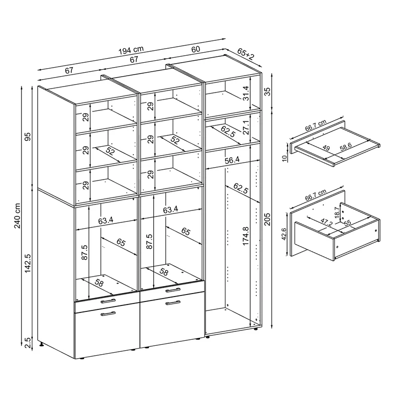 Roomart Waschmaschinenschrank SERIE 2, Doppelschrank mit Ausziehbrettern und Hochschrank, in 3 Farben