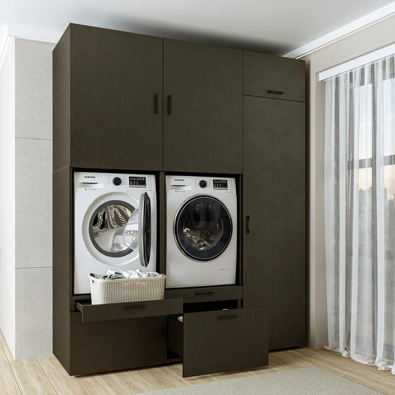 Roomart Waschmaschinenschrank SERIE 2, Doppelschrank mit Ausziehbrettern und Hochschrank, in 3 Farben