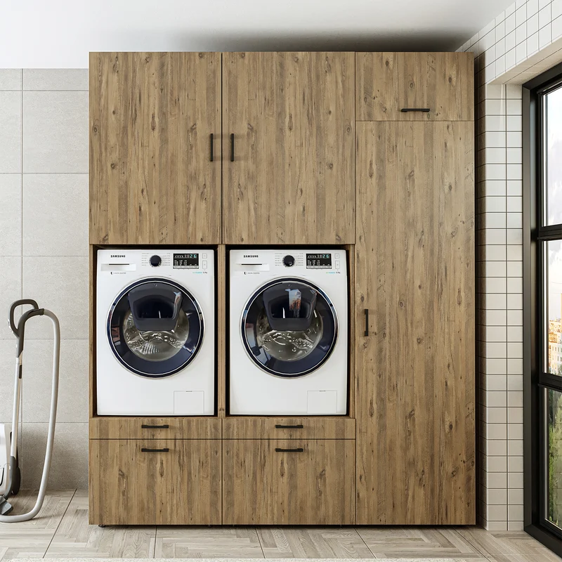 Roomart Waschmaschinenschrank SERIE 2, Doppelschrank mit Ausziehbrettern und Hochschrank, in 3 Farben