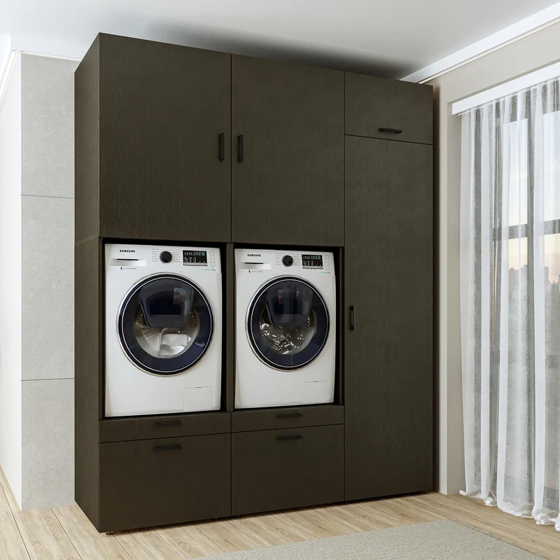 Roomart Waschmaschinenschrank SERIE 2, Doppelschrank mit Ausziehbrettern und Hochschrank, in 3 Farben