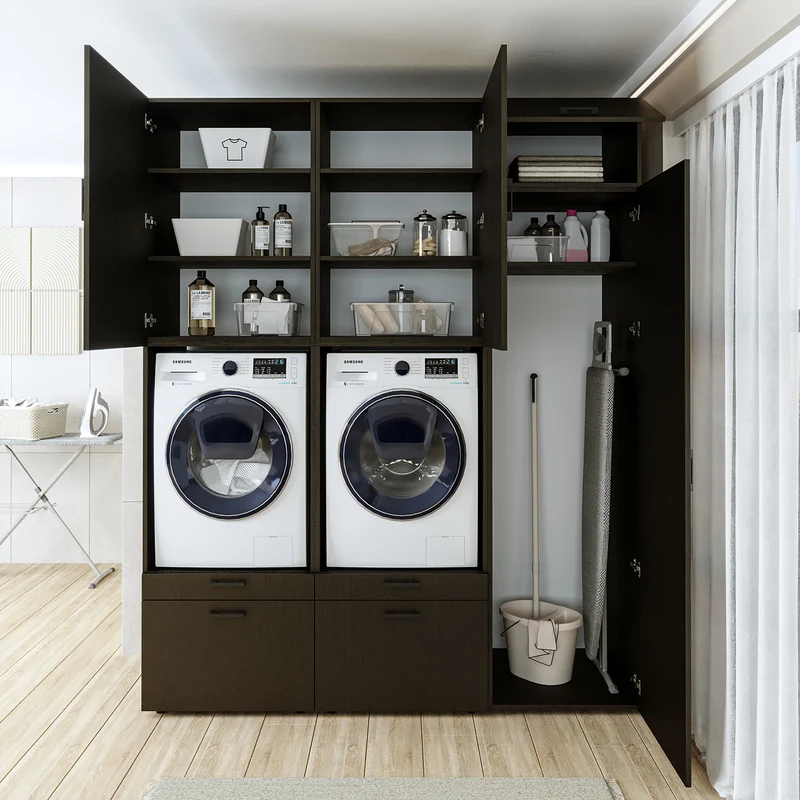 Roomart Waschmaschinenschrank SERIE 2, Doppelschrank mit Ausziehbrettern und Hochschrank, in 3 Farben