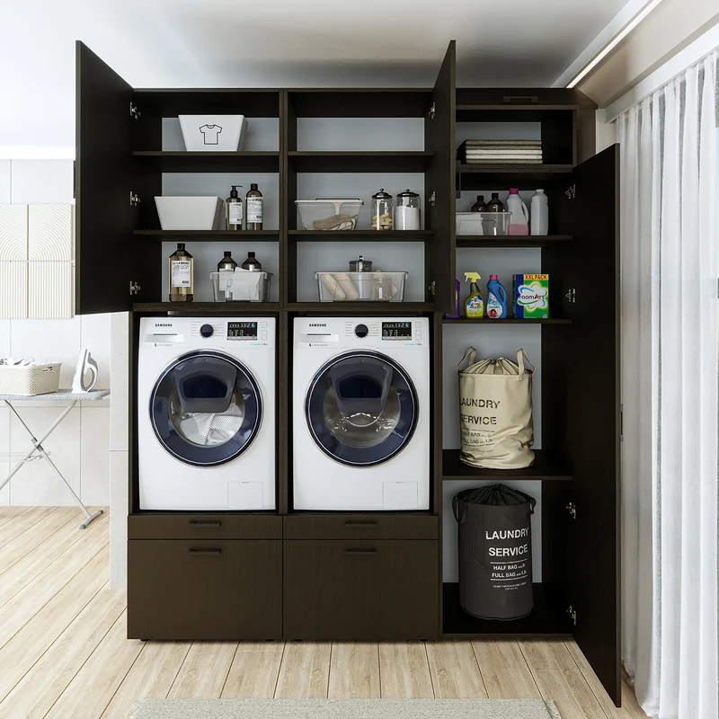 Roomart Waschmaschinenschrank SERIE 2, Doppelschrank mit Ausziehbrettern und Hochschrank, in 3 Farben