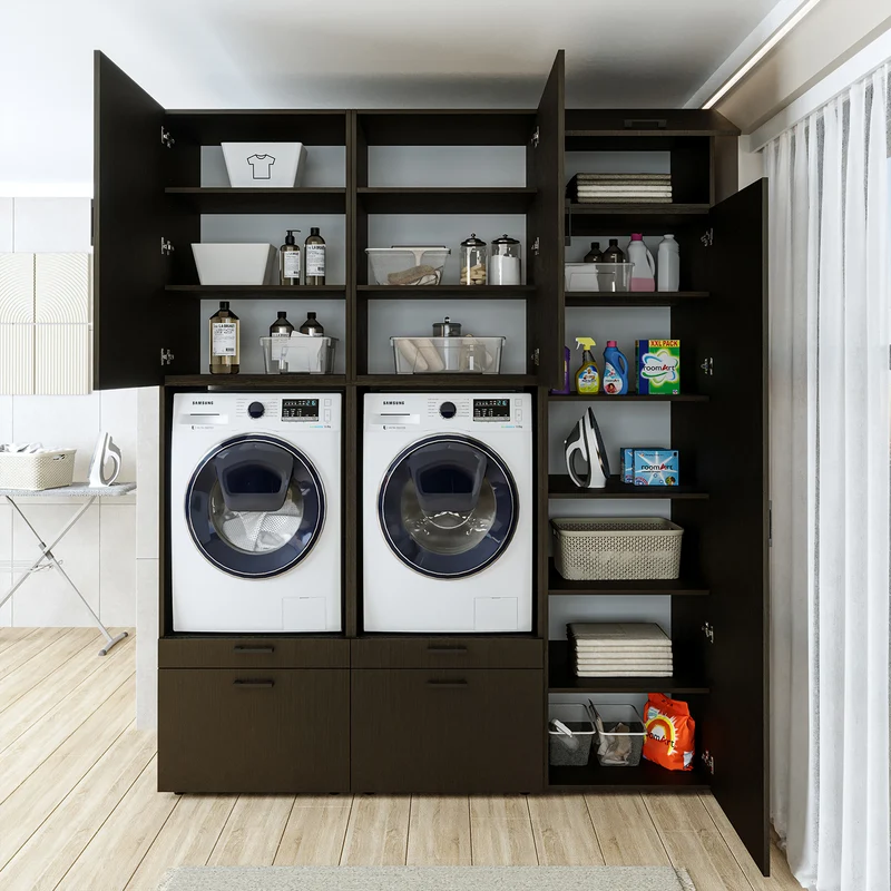 Roomart Waschmaschinenschrank SERIE 2, Doppelschrank mit Ausziehbrettern und Hochschrank, in 3 Farben