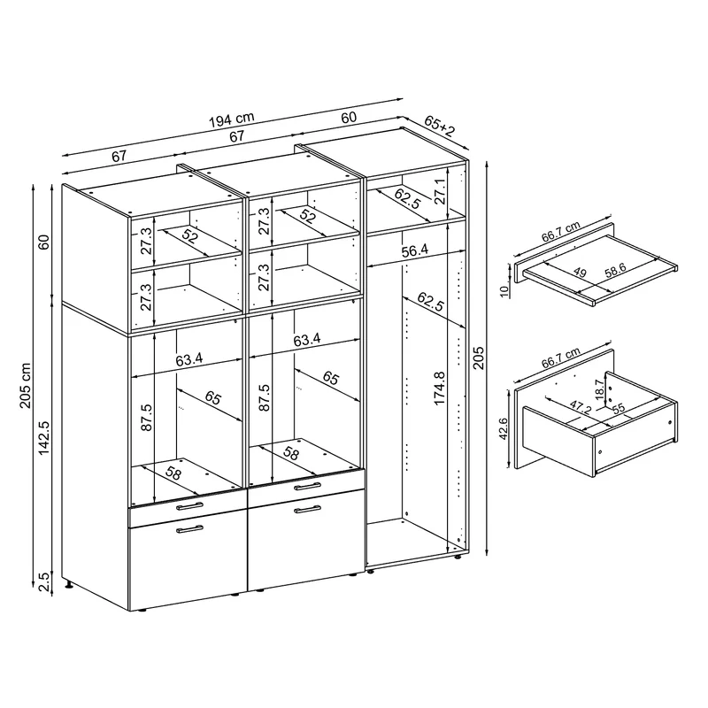 Roomart Waschmaschinenschrank SERIE 2, 194 cm, Doppelschrank mit Hochschrank, in 3 Farben