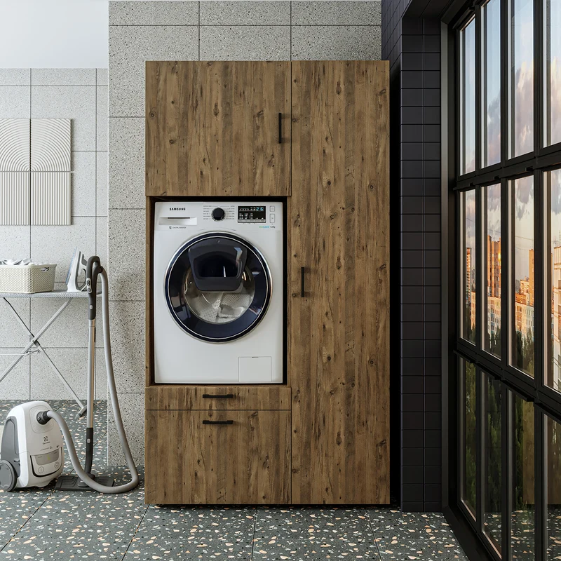 Roomart Waschmaschinenschrank SERIE 2, Überbauschrank mit Ausziehbrett und Hochschrank, in 3 Farben