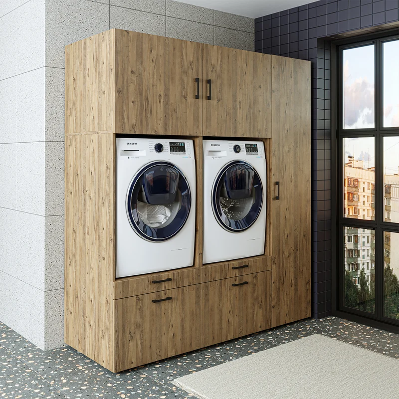 Roomart Waschmaschinenschrank SERIE 2, Überbauschrank mit Ausziehbrett und Hochschrank, in 3 Farben
