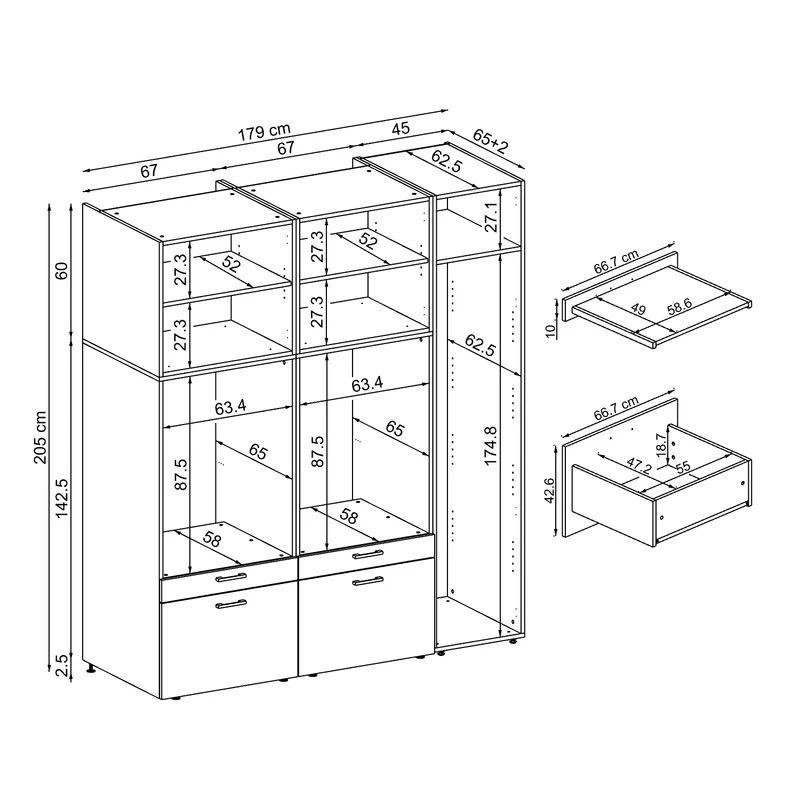 Roomart Waschmaschinenschrank SERIE 2, Überbauschrank mit Ausziehbrett und Hochschrank, in 3 Farben