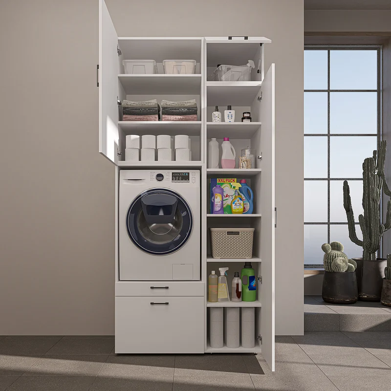 Roomart Waschmaschinenschrank SERIE 2, 112 cm, mit Hochschrank und Ausziehbrett, in 3 Farben