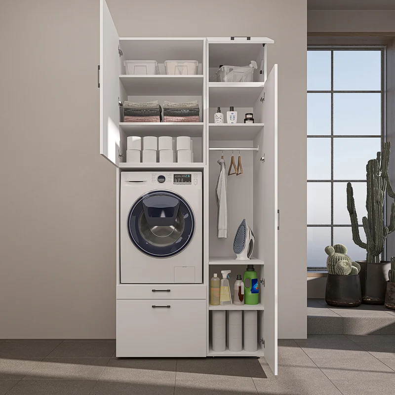 Roomart Waschmaschinenschrank SERIE 2, 112 cm, mit Hochschrank und Ausziehbrett, in 3 Farben