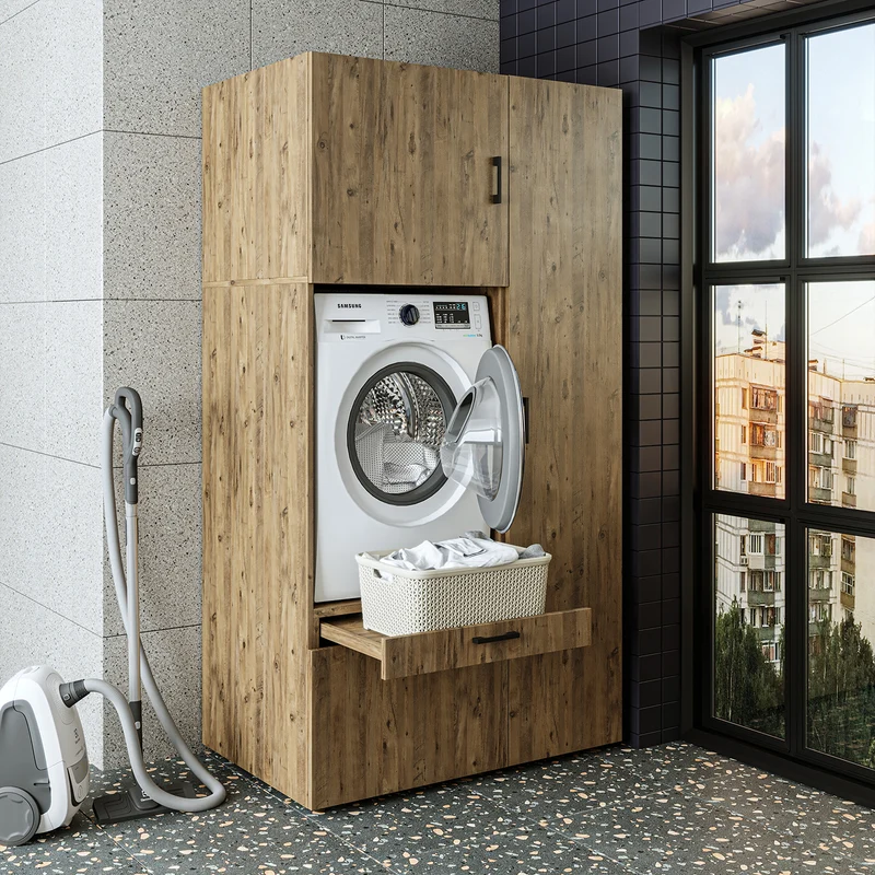 Roomart Waschmaschinenschrank SERIE 2, 112 cm, mit Hochschrank und Ausziehbrett, in 3 Farben