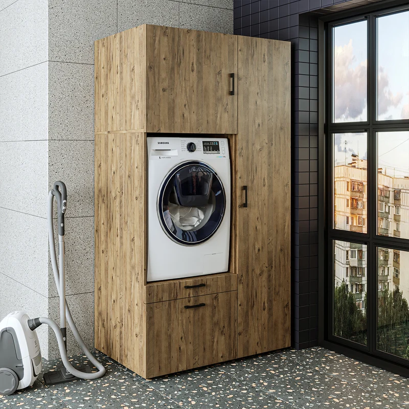 Roomart Waschmaschinenschrank SERIE 2, 112 cm, mit Hochschrank und Ausziehbrett, in 3 Farben