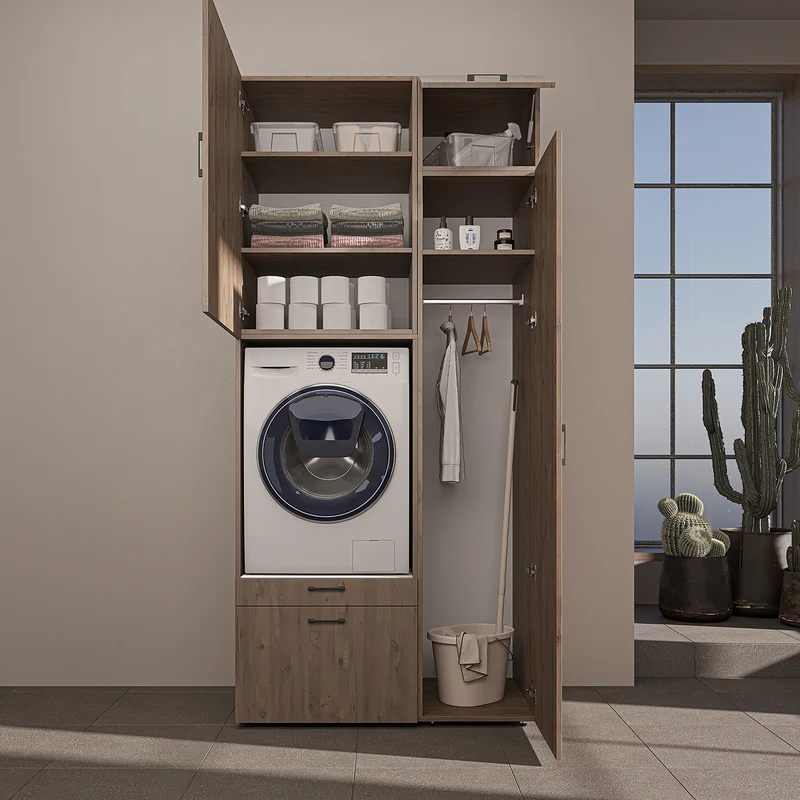 Roomart Waschmaschinenschrank SERIE 2, 112 cm, mit Hochschrank und Ausziehbrett, in 3 Farben