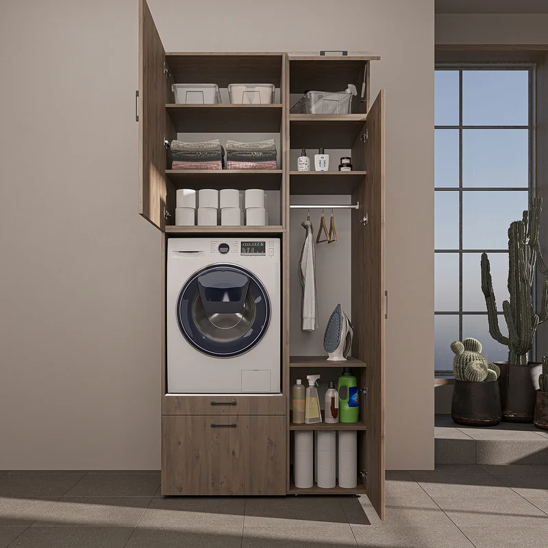 Roomart Waschmaschinenschrank SERIE 2, 112 cm, mit Hochschrank und Ausziehbrett, in 3 Farben