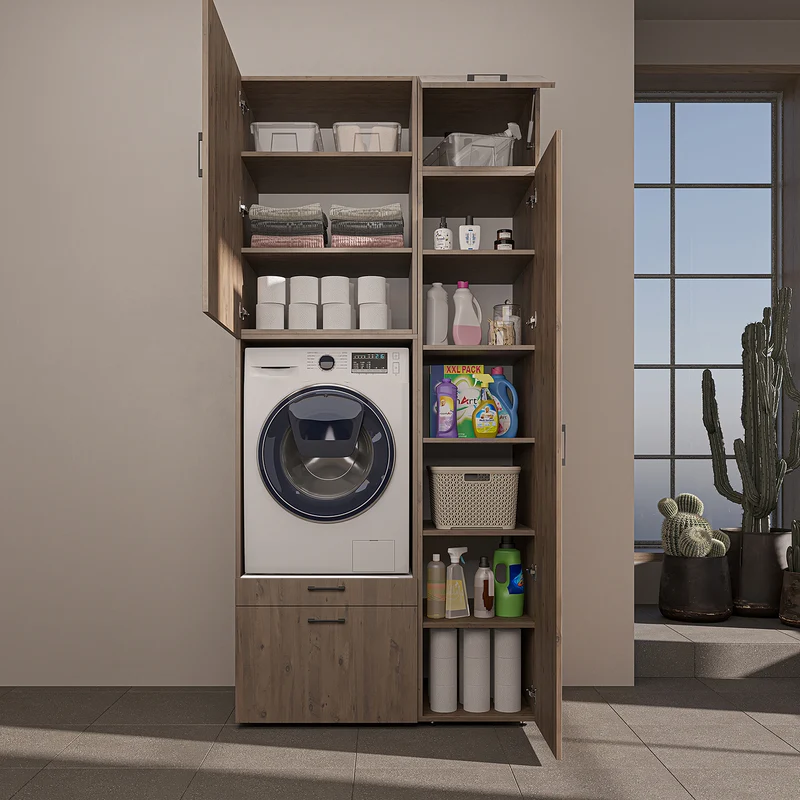 Roomart Waschmaschinenschrank SERIE 2, 112 cm, mit Hochschrank und Ausziehbrett, in 3 Farben