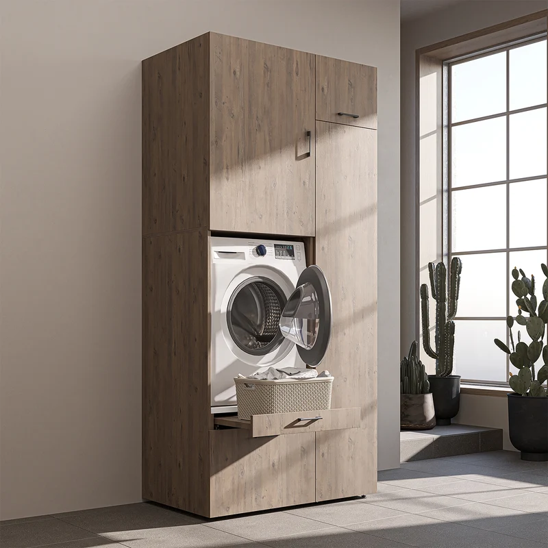 Roomart Waschmaschinenschrank SERIE 2, 112 cm, mit Hochschrank und Ausziehbrett, in 3 Farben