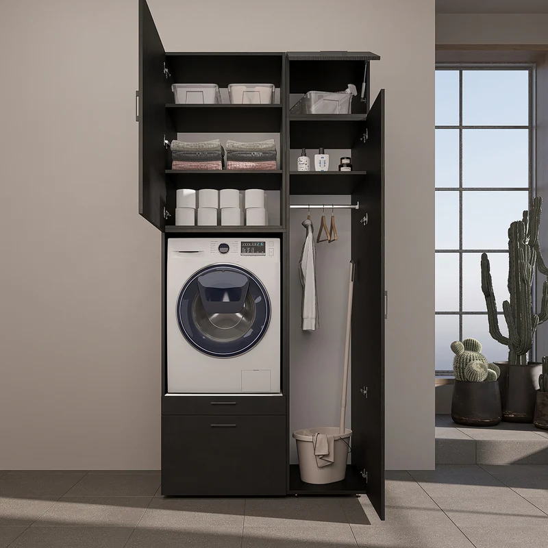 Roomart Waschmaschinenschrank SERIE 2, 112 cm, mit Hochschrank und Ausziehbrett, in 3 Farben