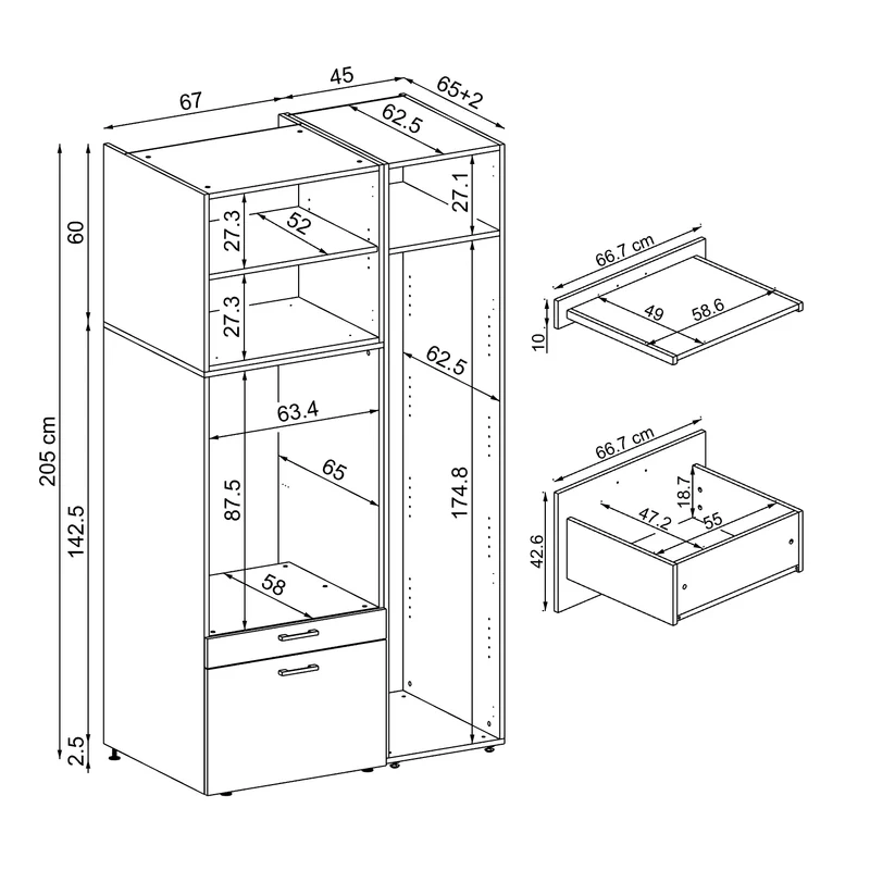 Roomart Waschmaschinenschrank SERIE 2, 112 cm, mit Hochschrank und Ausziehbrett, in 3 Farben