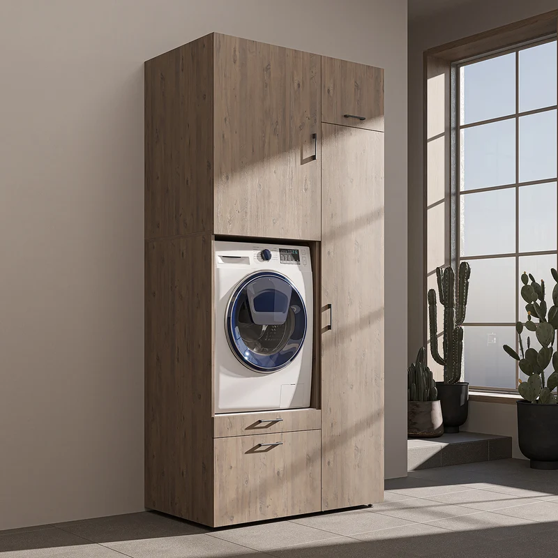 Roomart Waschmaschinenschrank SERIE 2, 112 cm, mit Hochschrank und Ausziehbrett, in 3 Farben