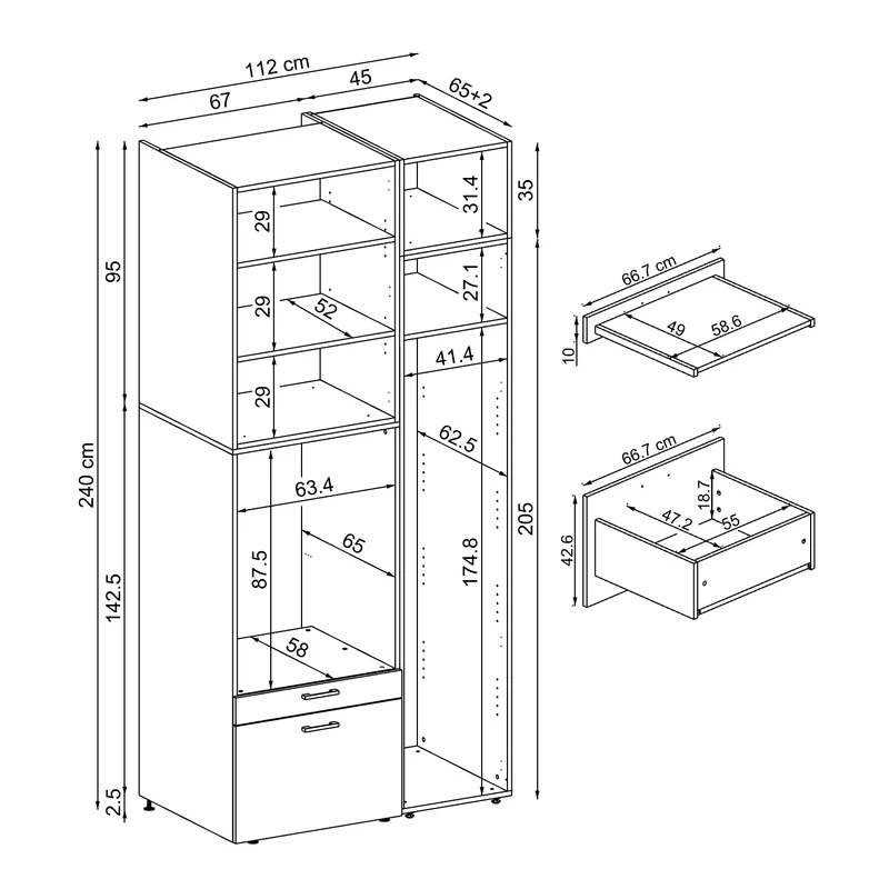 Roomart Waschmaschinenschrank SERIE 2, 112 cm, mit Hochschrank und Ausziehbrett, in 3 Farben