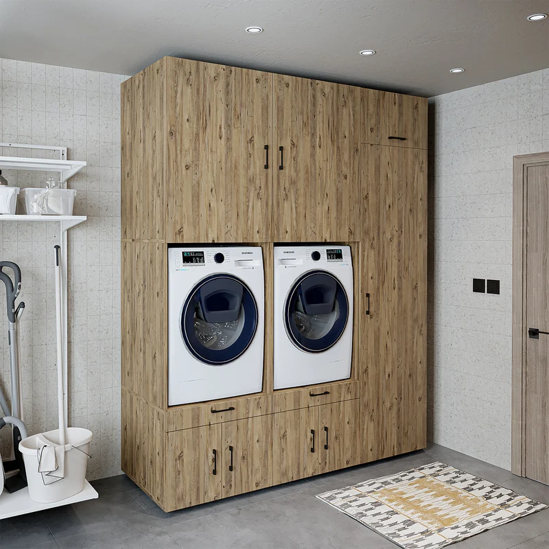 Roomart Waschmaschinenschrank SERIE 3, 194 cm, mit Hochschrank und Ausziehbrettern, in 3 Farben