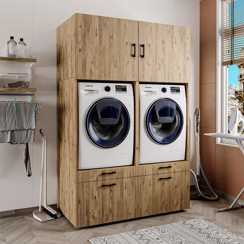Roomart Waschmaschinenschrank SERIE 2, 134 cm, Doppelschrank mit Ausziehbrettern, in 3 Farben