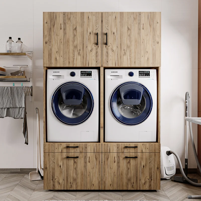 Roomart Waschmaschinenschrank SERIE 2, 134 cm, Doppelschrank mit Ausziehbrettern, in 3 Farben