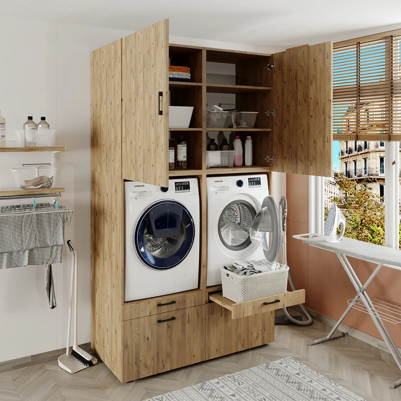 Roomart Waschmaschinenschrank SERIE 2, 134 cm, Doppelschrank mit Ausziehbrettern, in 3 Farben