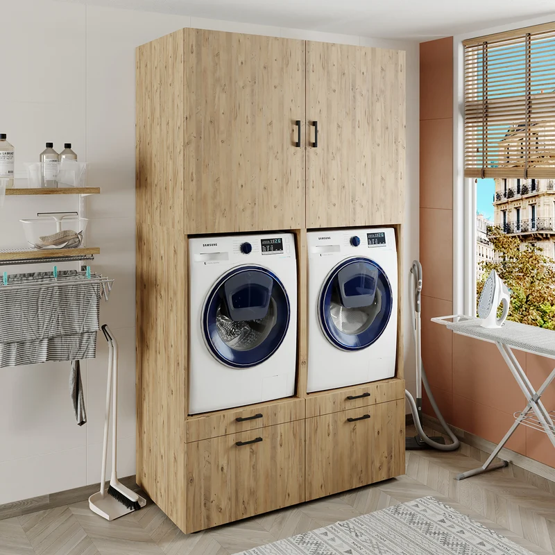 Roomart Waschmaschinenschrank SERIE 2, 134 cm, Doppelschrank mit Ausziehbrettern, in 3 Farben