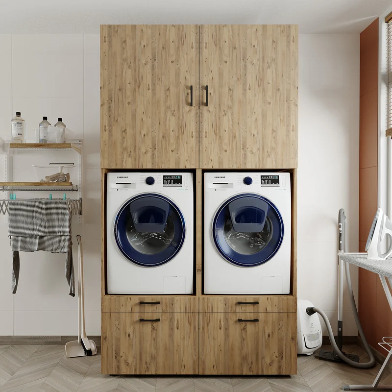 Roomart Waschmaschinenschrank SERIE 2, 134 cm, Doppelschrank mit Ausziehbrettern, in 3 Farben