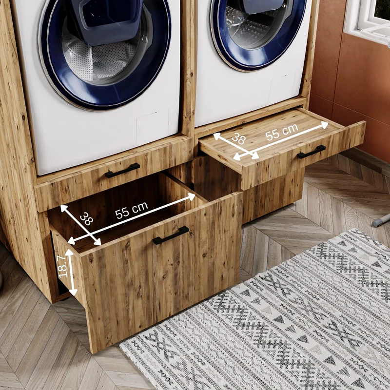 Roomart Waschmaschinenschrank SERIE 2, 134 cm, Doppelschrank für zwei Geräte mit Schubladen, in 3 Farben