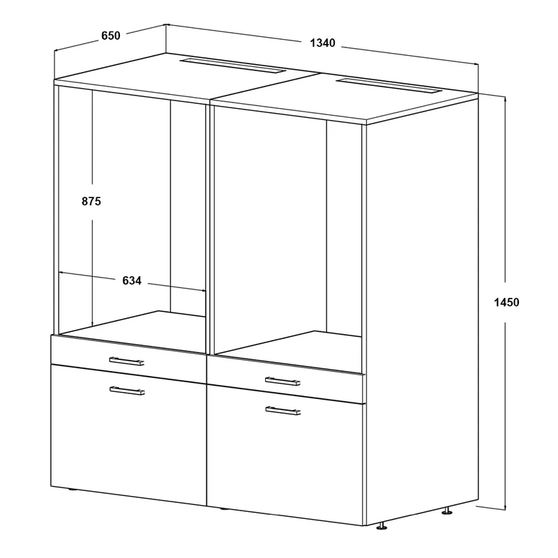 Roomart Waschmaschinenschrank SERIE 2, 134 cm, Doppelschrank für zwei Geräte mit Schubladen, in 3 Farben