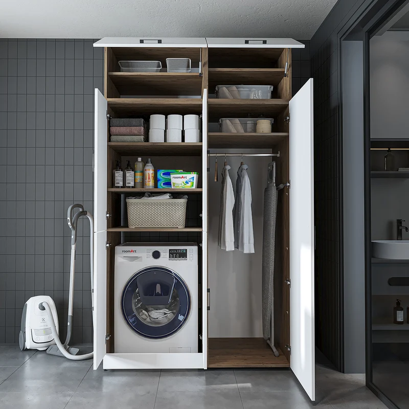 Roomart Waschmaschinenschrank DORA-II, 130 cm, für Waschmaschine und Trockner, in 5 Farben