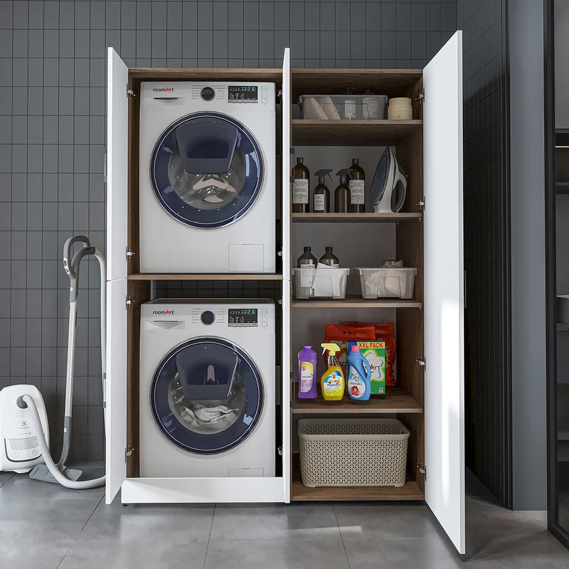 Roomart Waschmaschinenschrank DORA-II, 130 cm, für Waschmaschine und Trockner, in 5 Farben