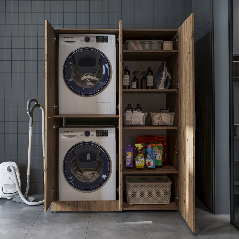 Roomart Waschmaschinenschrank DORA-II, 130 cm, für Waschmaschine und Trockner, in 5 Farben
