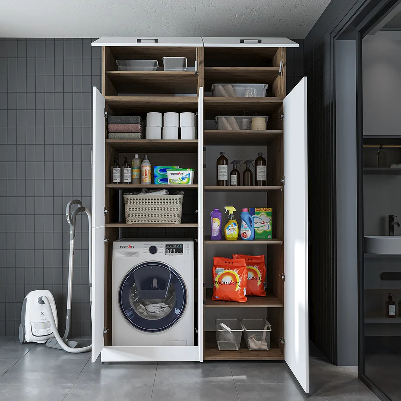Roomart Waschmaschinenschrank DORA-II, 130 cm, für Waschmaschine und Trockner, in 5 Farben