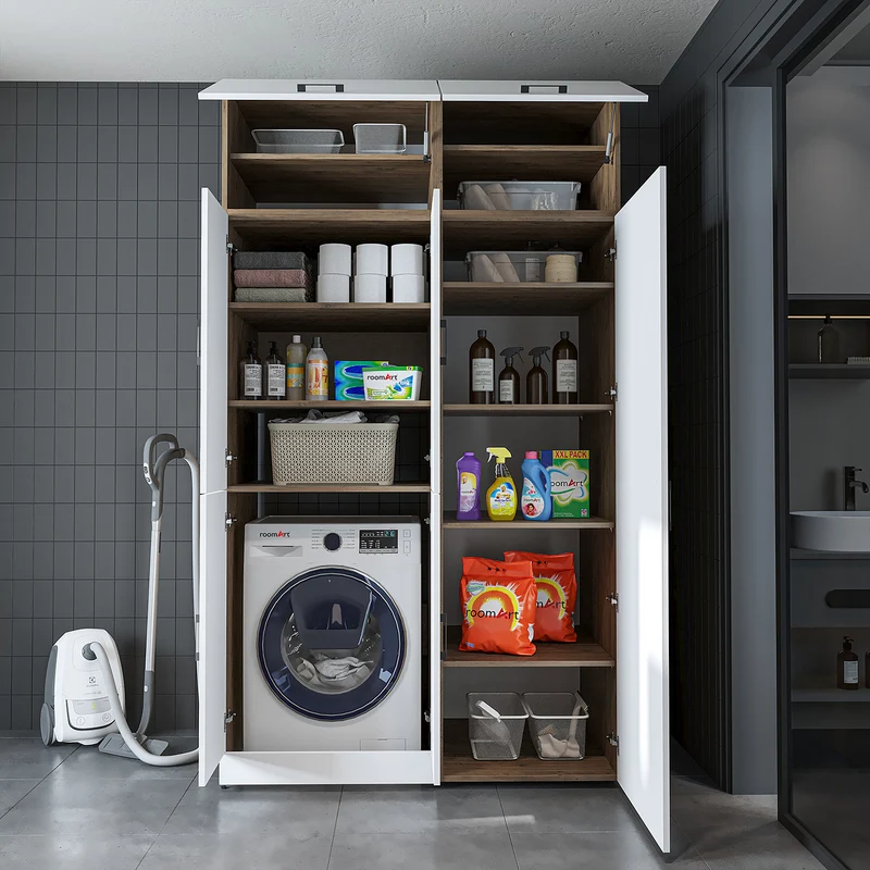 Roomart Waschmaschinenschrank DORA-II, 130 cm, für Waschmaschine und Trockner, in 5 Farben