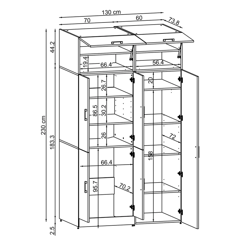 Roomart Waschmaschinenschrank DORA-II, 130 cm, für Waschmaschine und Trockner, in 5 Farben