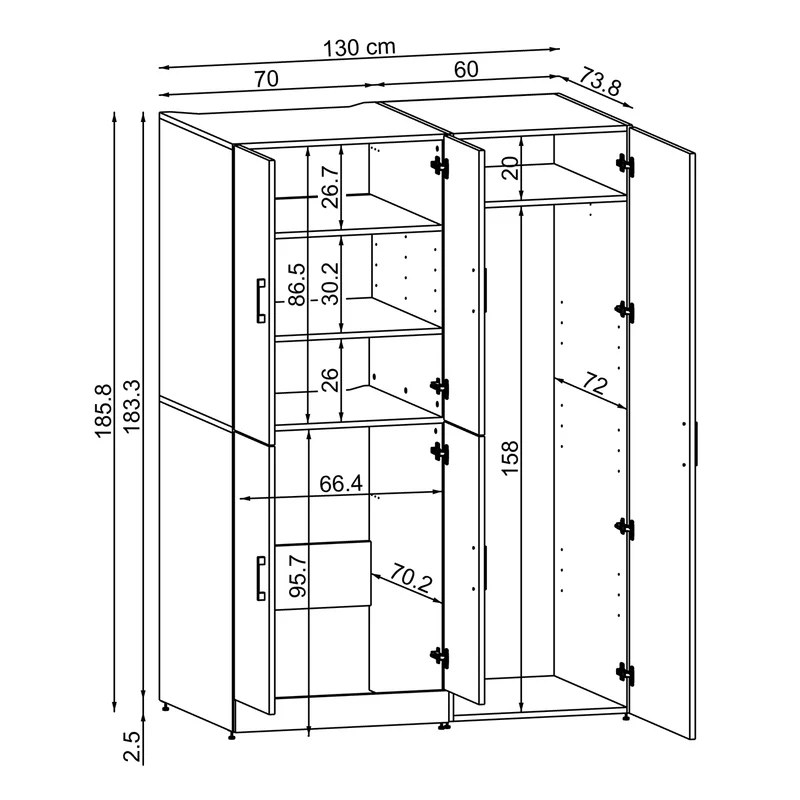 Roomart Waschmaschinenschrank DORA-II, 130 cm, für Waschmaschine und Trockner, in 5 Farben