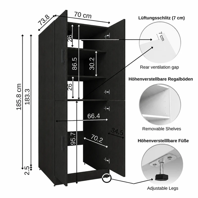Roomart Waschmaschinenschrank DORA-II, 130 cm, für Waschmaschine und Trockner, in 5 Farben